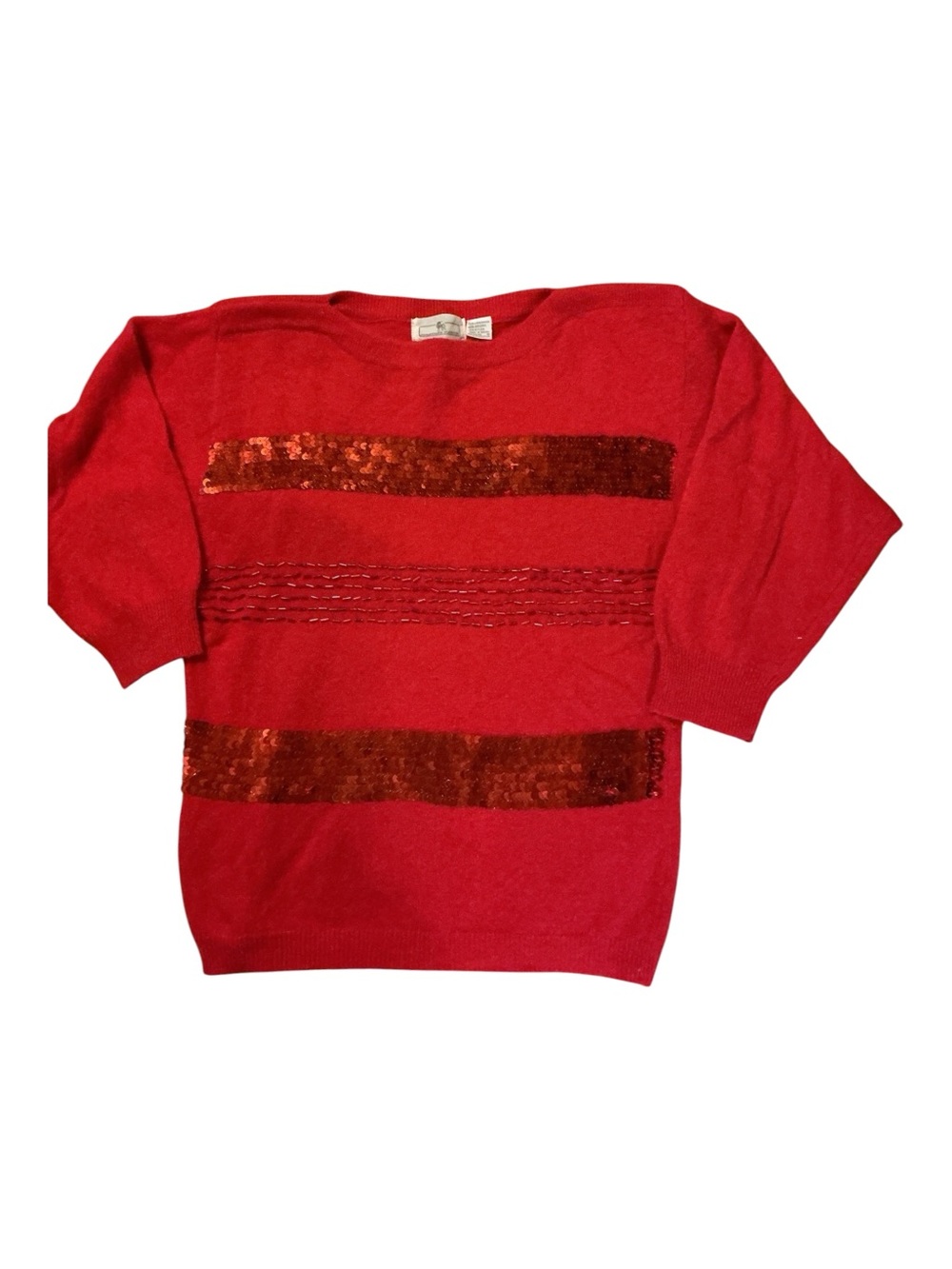 Lillie Rubin Red Sequin Stripe Sweater Top